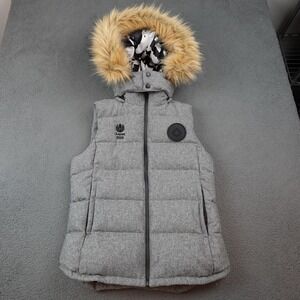 ASPENX Vest Womens Medium Gray Wool Down Puffer Hooded Fur Trim Ski Aspen 2024
